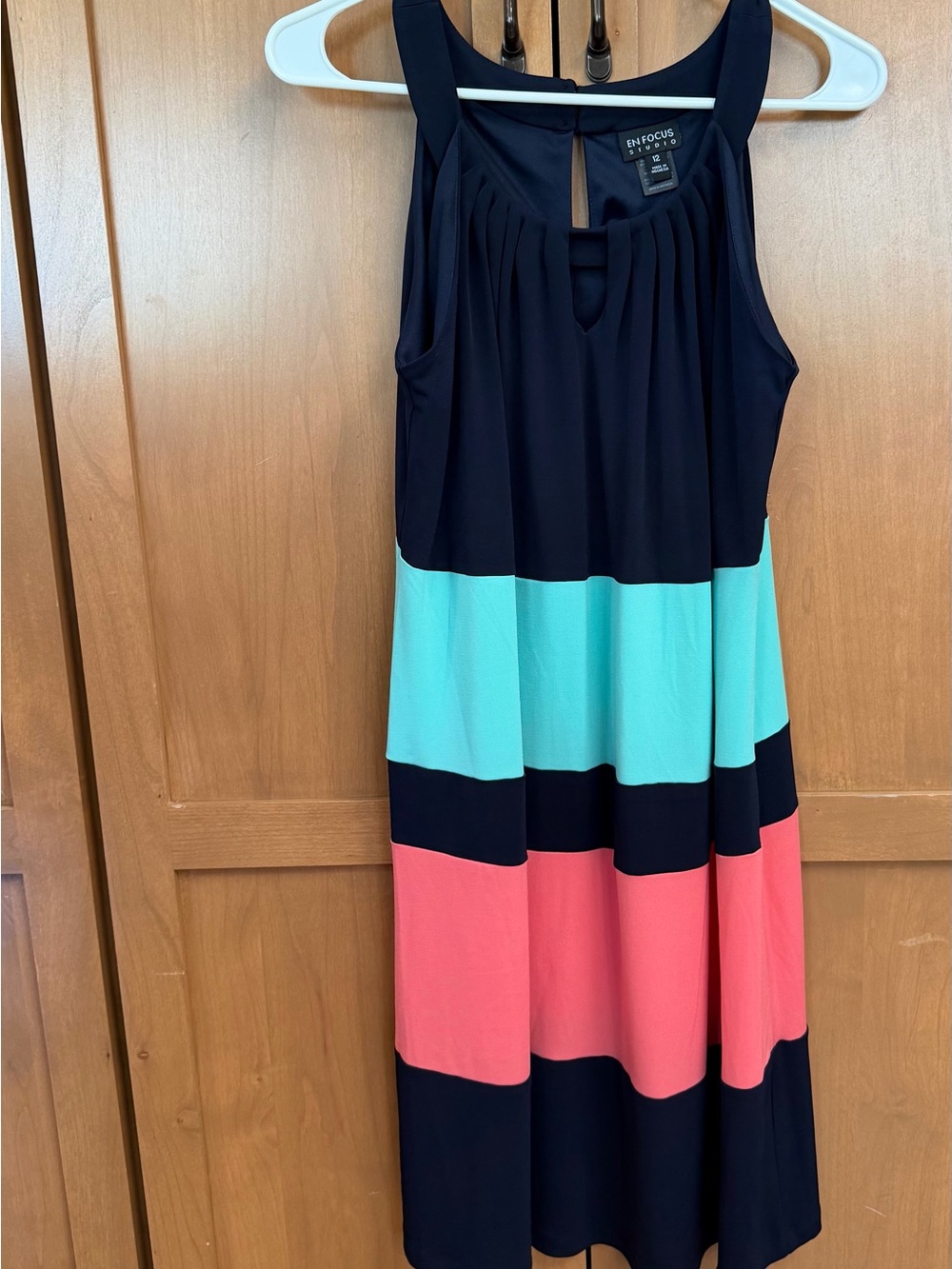 Enfocus Studio Navy, Aqua & Coral Colorblock Maxi Dress